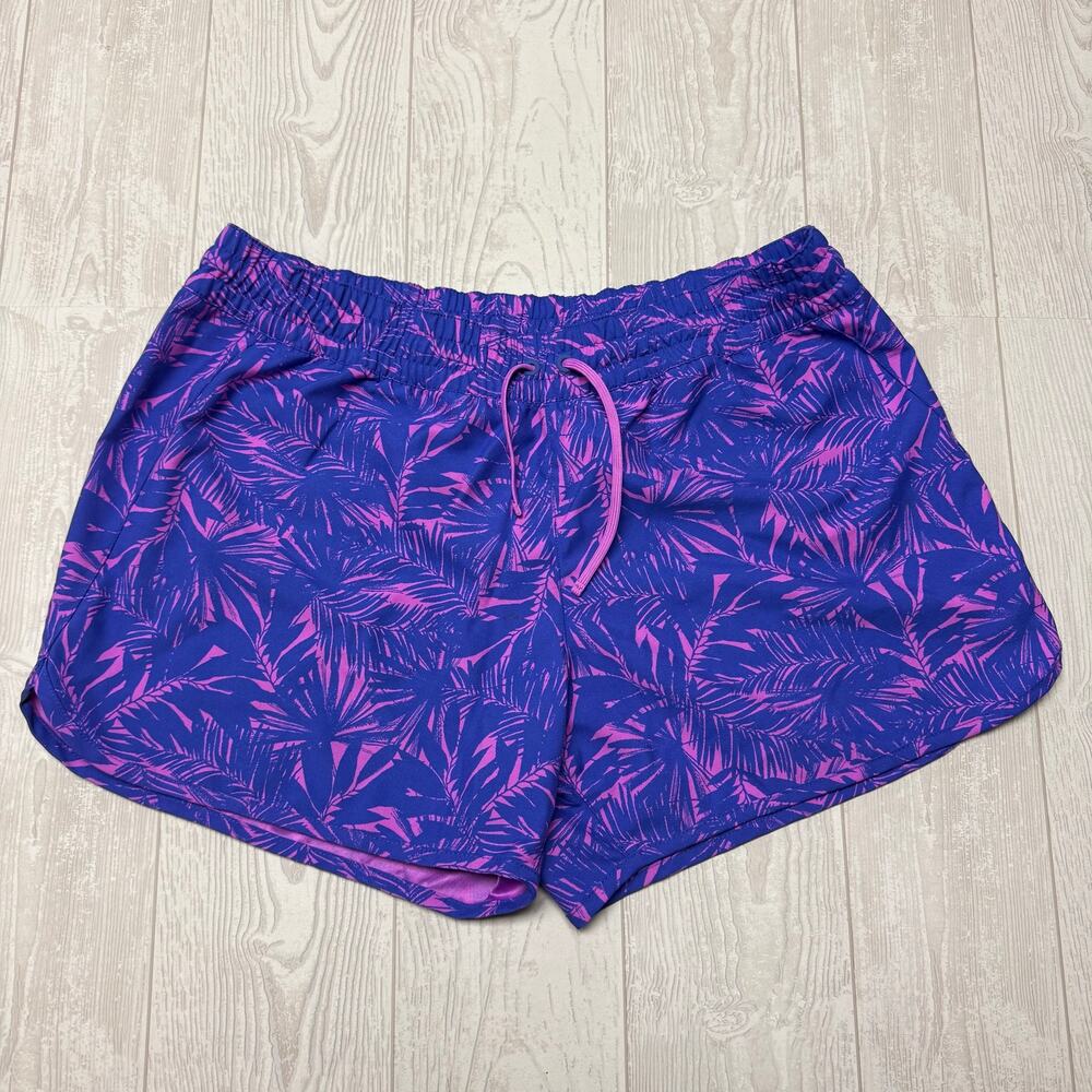Columbia PFG Women’s L Purple Blue Tropical Print Shorts Drawstring Fishing